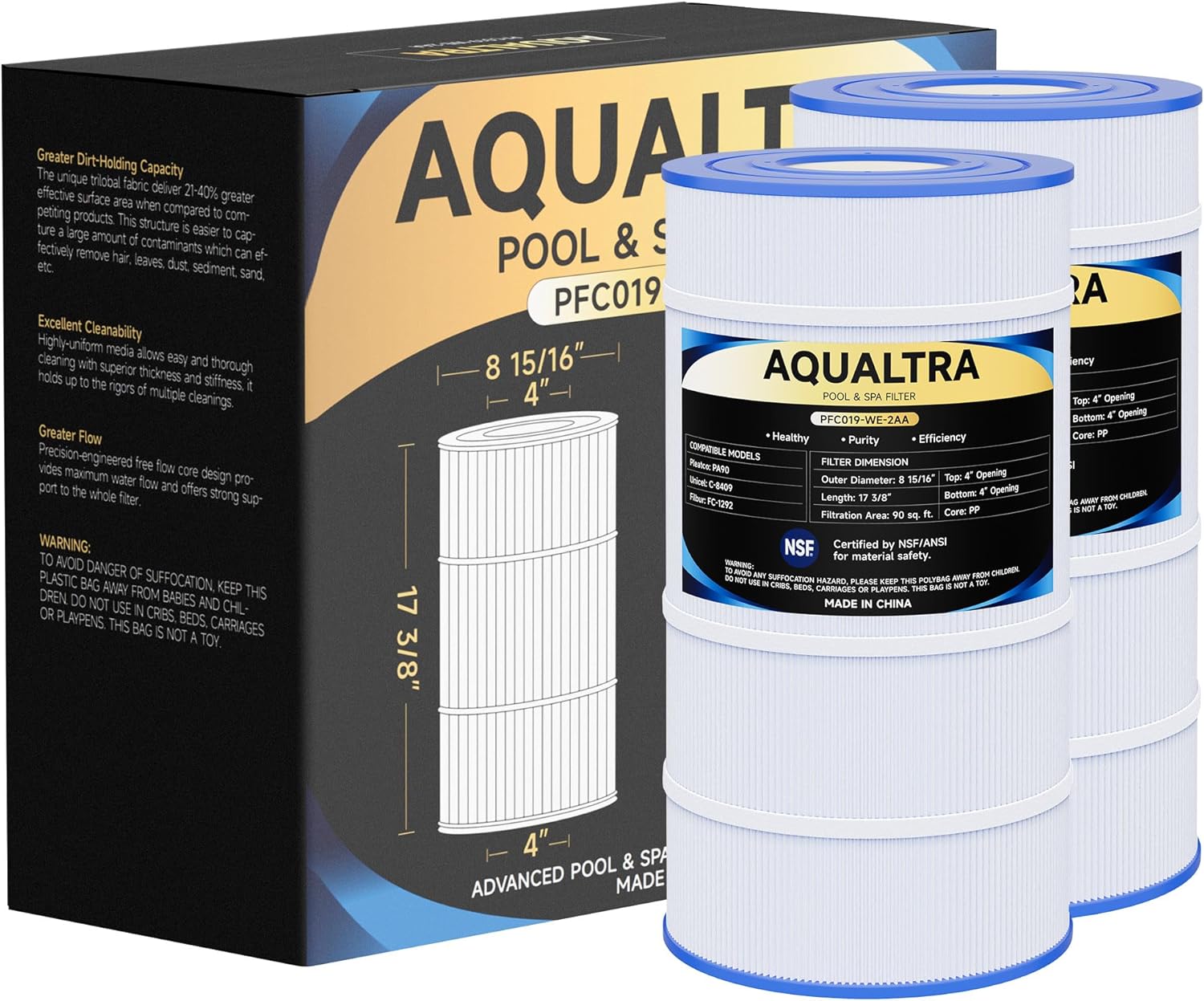 AQUALTRA Pool Filter Compatible with PA90, C900, C-8409, CX900RE, FC-1292, 90 sq. ft. Pool Filter, 17 3/8