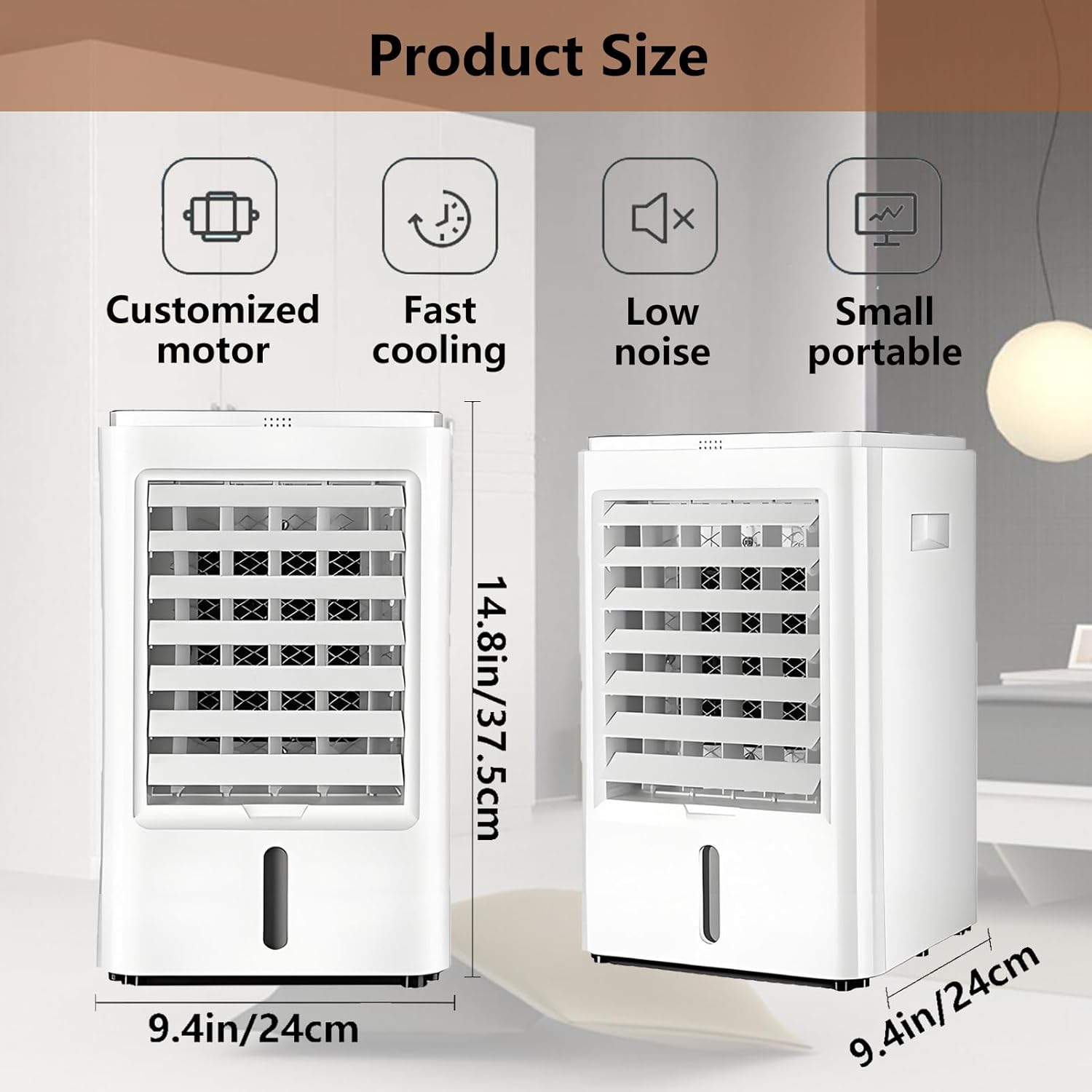 4-in-1 Portable Air Conditioners Personal Air Cooler Humidifier Cooling Fan Negative Ion Filter with Timer Remote Touch Screen Ac Unit Mini Fan 3-Speed and 4 Ice Packs 12VHomeCar