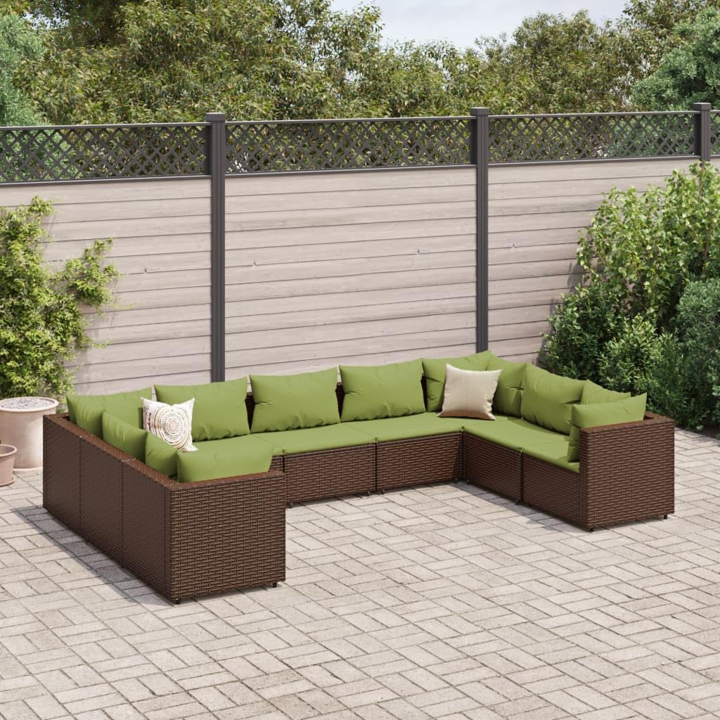 9 Piece Patio Lounge Set with Cushions Brown Poly Rattan,Outdoor Rattan Lounge Set with Cushions Modular Sofa for Garden, Patio, and Terrace Furniture Sets for Patio, Lawn & Garden