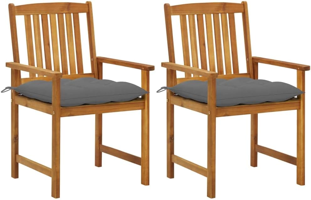 Patio Chairs with Cushions 2 pcs Solid Acacia Wood,Rustic Charm Patio Chairs: Enhancing Outdoor Spaces with, Acacia Wood and Luxurious Gray Cushions Outdoor Furniture, Outdoor Chairs