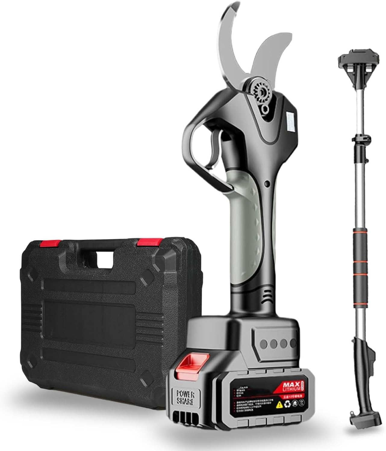 Extendable Tree Pruning Pruner,Cordless Electric Pruning Shears,3.07-inch (78mm) lithium battery scissors,with Extension Poles,for Hedge, Bush, Orchard,‎1Battery