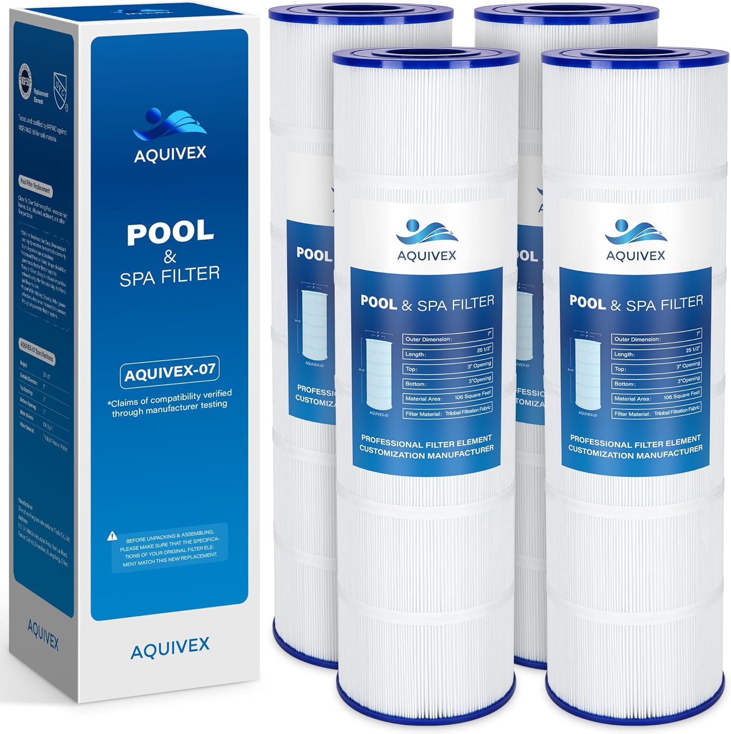 CX880XRE Pool Filter Cartridge, Compatible with Hayward SwimClear C4000, C4020, C4025, C4030, Hayward C880E, CX880XREPAK4, Pleatco PA106, PA106-PAK4, Unicel C-7488, 4 Pack