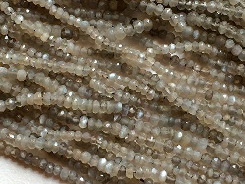 5 Strand Natural Grey Moonstone Micro Faceted Rondelle Beads, Grey Moonstone Beads, Moonstone Necklace Size 4mm - 4.5mm, 13 Inch