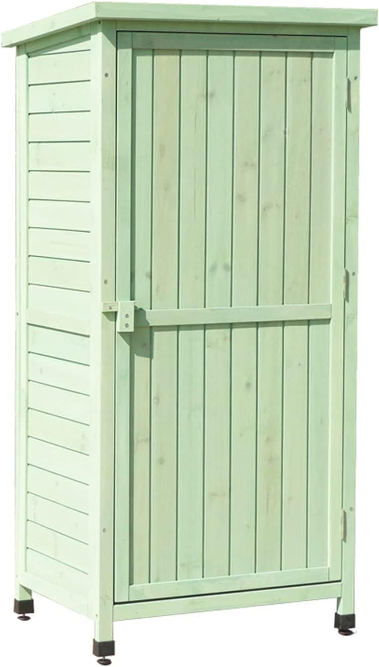 Safety Certification Outdoor Storage Sheds, Solid Wood Garden Shed, Large Space Garden Tiny Houses, Internal Four-Story & Adjustable Feet, Waterproof Tool Stora(Green)