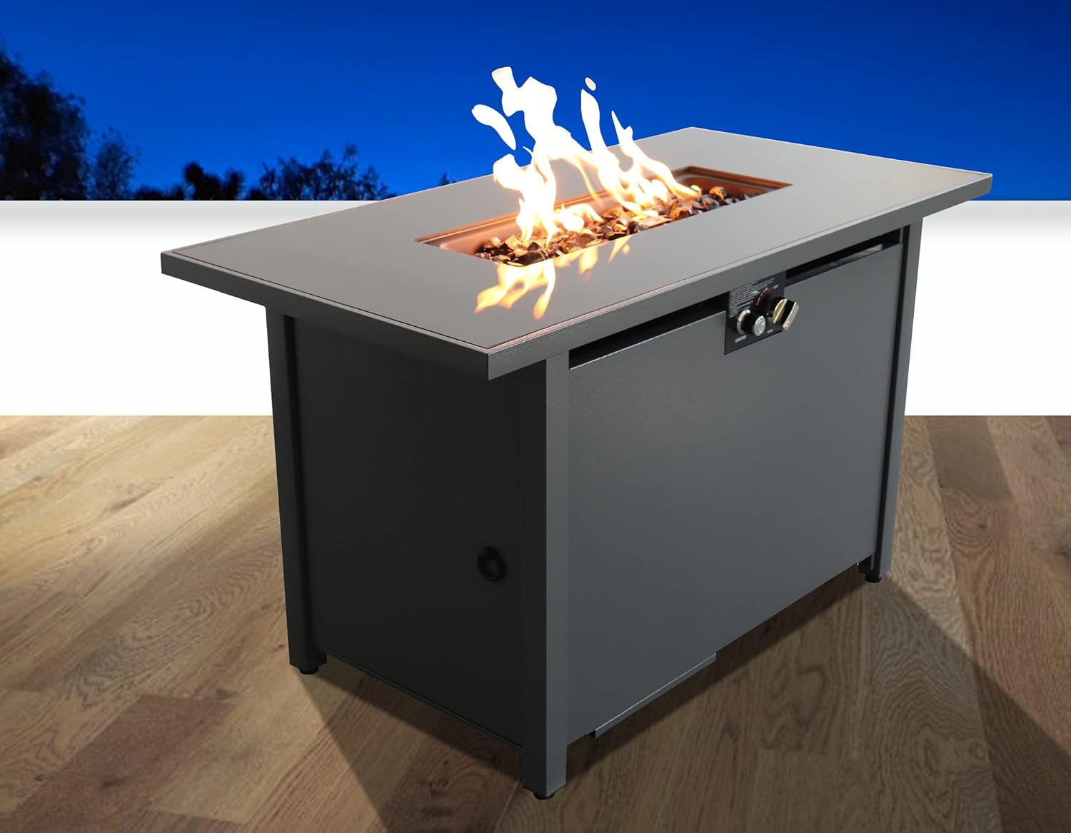 GOWE 25'' H x 42'' W Steel Outdoor Fire Pit Table with Lid (Black)
