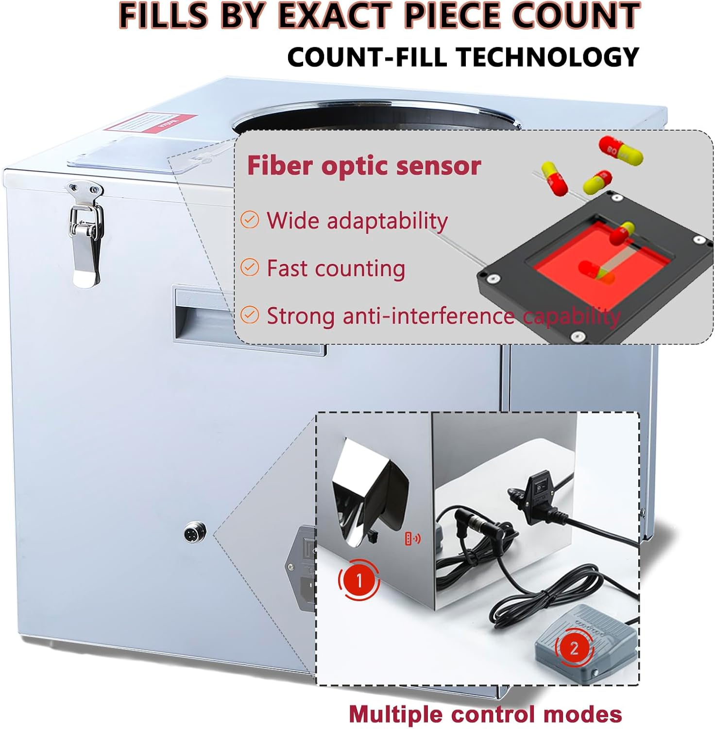 Counting Filling Machine, Digital Counter for Packing Buttons, Small Toys & Small Accessories (Max 99 Pcs), Food-Grade 304 Stainless Steel