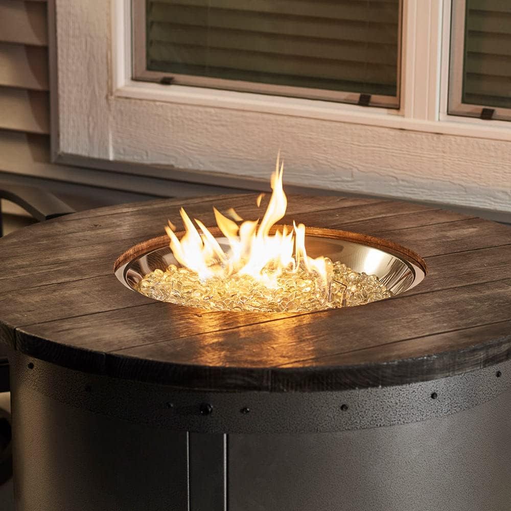 Outdoor GreatRoom Co Propane Fire Pit Table - Edison Gas Fire Pits for Outside Patio - 41 Inch Round Concrete Firepit Fire Table with Matching Tabletop Cover, Steel Base, Clear Glass Gems, 55,000 BTU