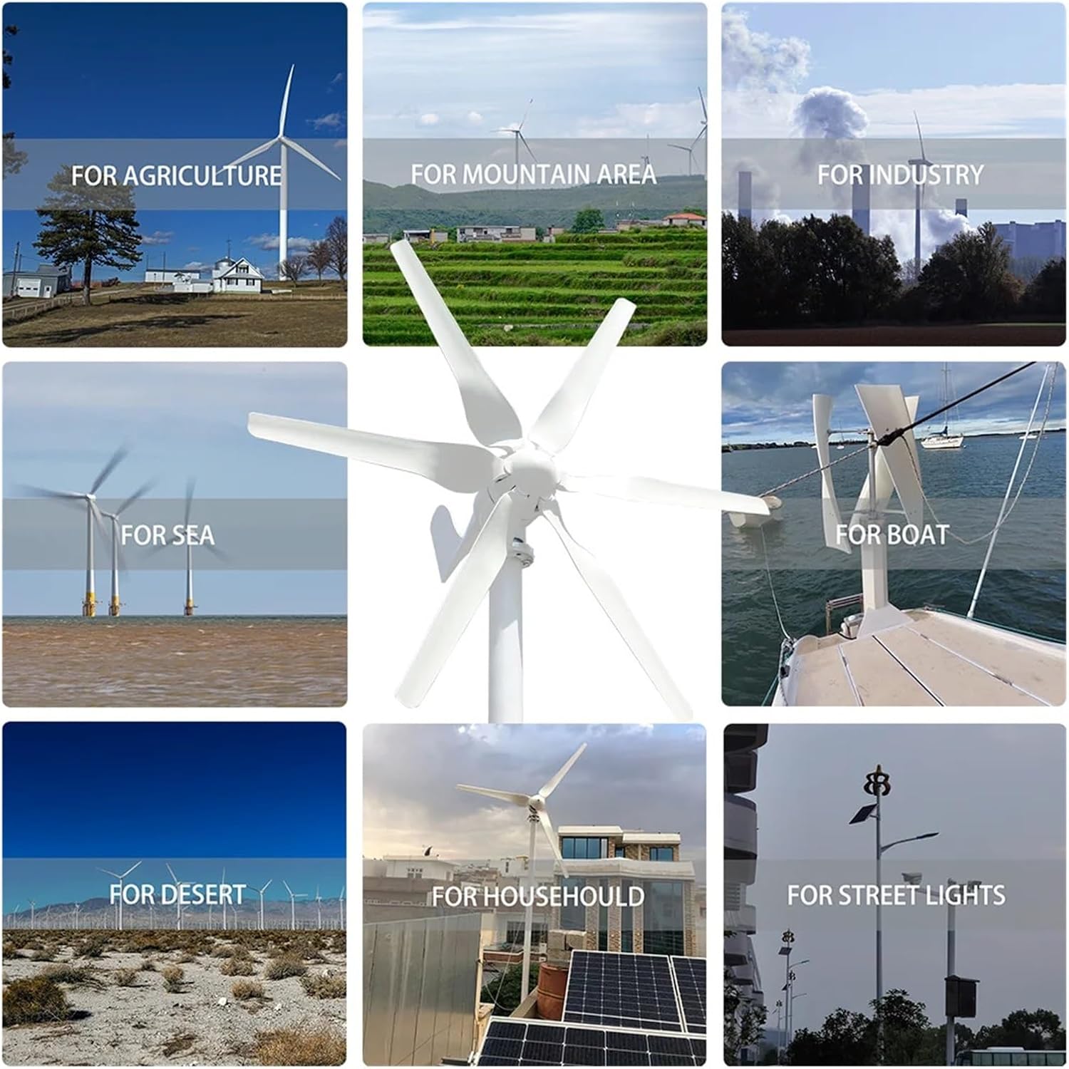 2000W Windmill 12V 24V 48V 6 Blades Wind Turbine Generator with MPPT Controller Low Start Wind Speed for Off Grid System Camping Low Starting Speed for Home(with Hybrid Charger,48V)