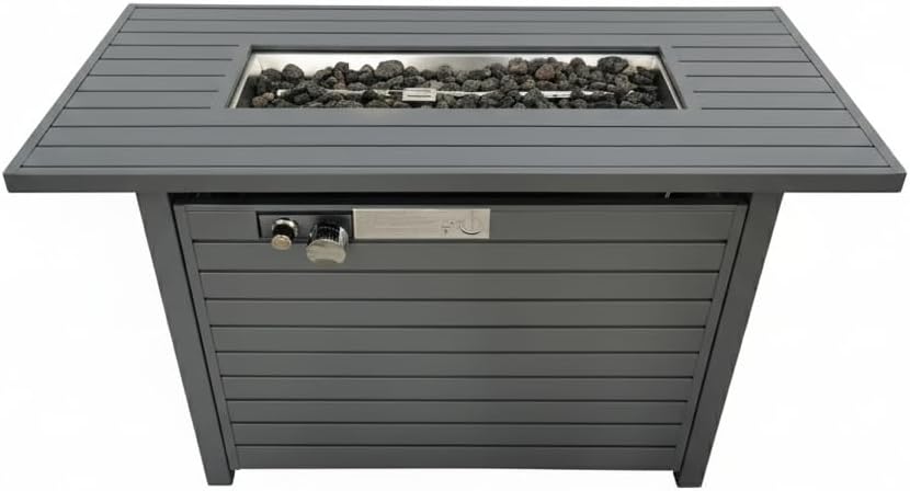 GOWE 25'' H x 42'' W Steel Propane Outdoor Fire Pit Table with Lid