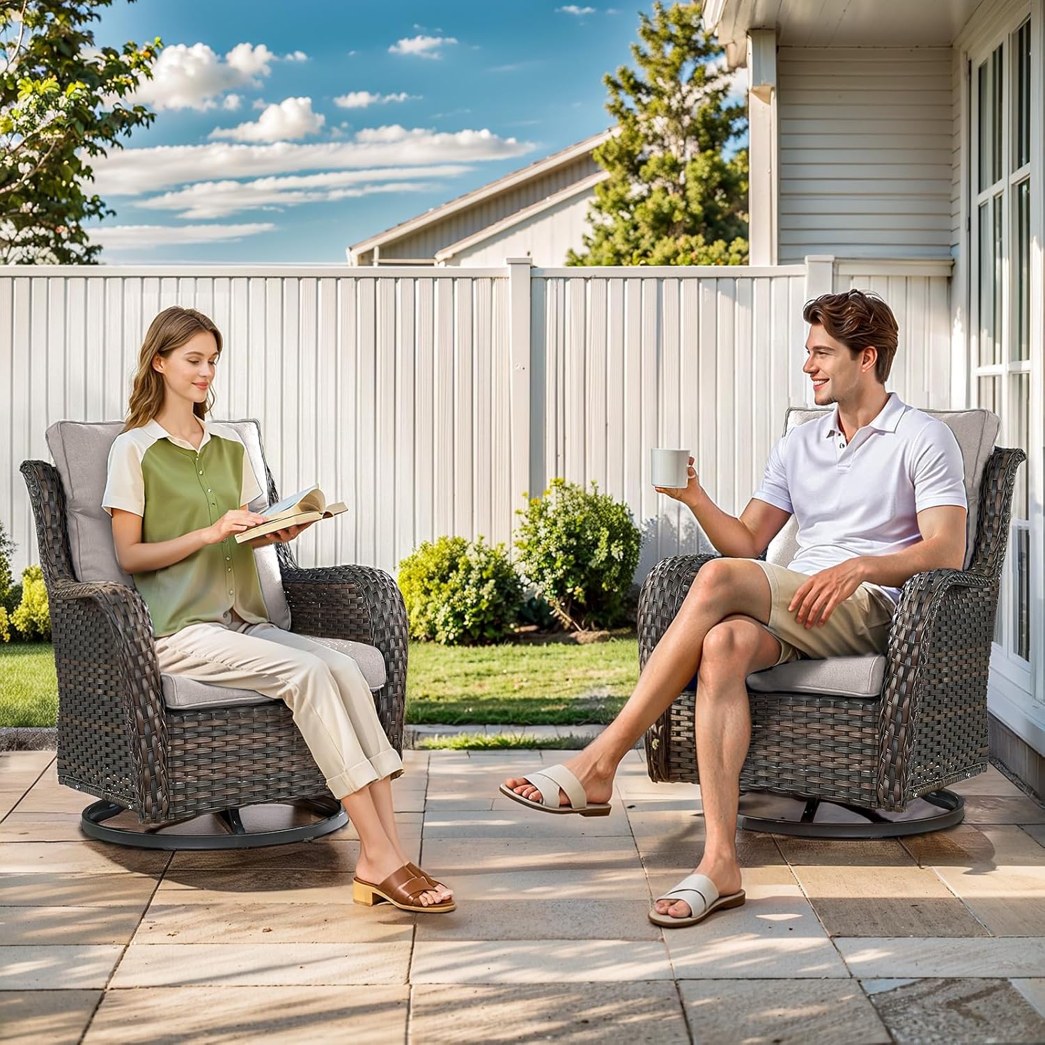 Outdoor Swivel Rocker Patio Chairs Set of 9 with 5