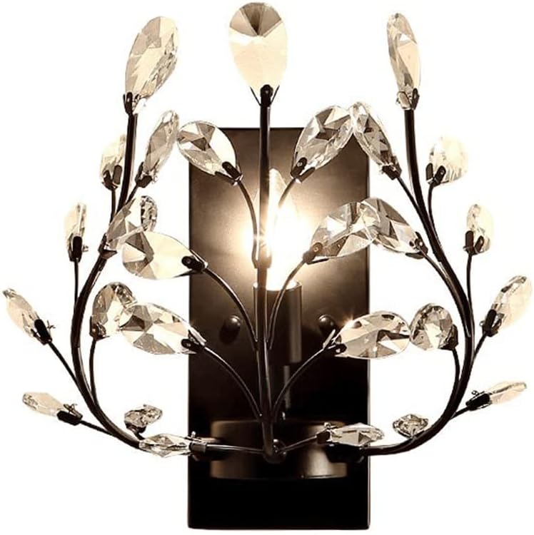 Wall Sconces LED Crystal Aisle Wall Lamp American Style Wrought Iron Candle Wall Sconce Wall Mounted Lighting Fixture for Bathroom Bedroom Living Room Aisle Decor Modern Wall Light Fixture(Black)