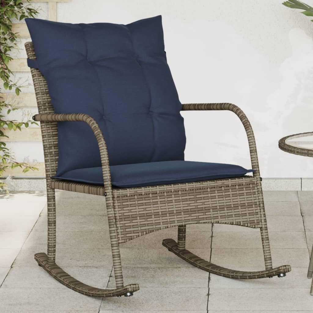 Patio Rocking Chair with Cushions Gray Poly Rattan, Patio Chairs