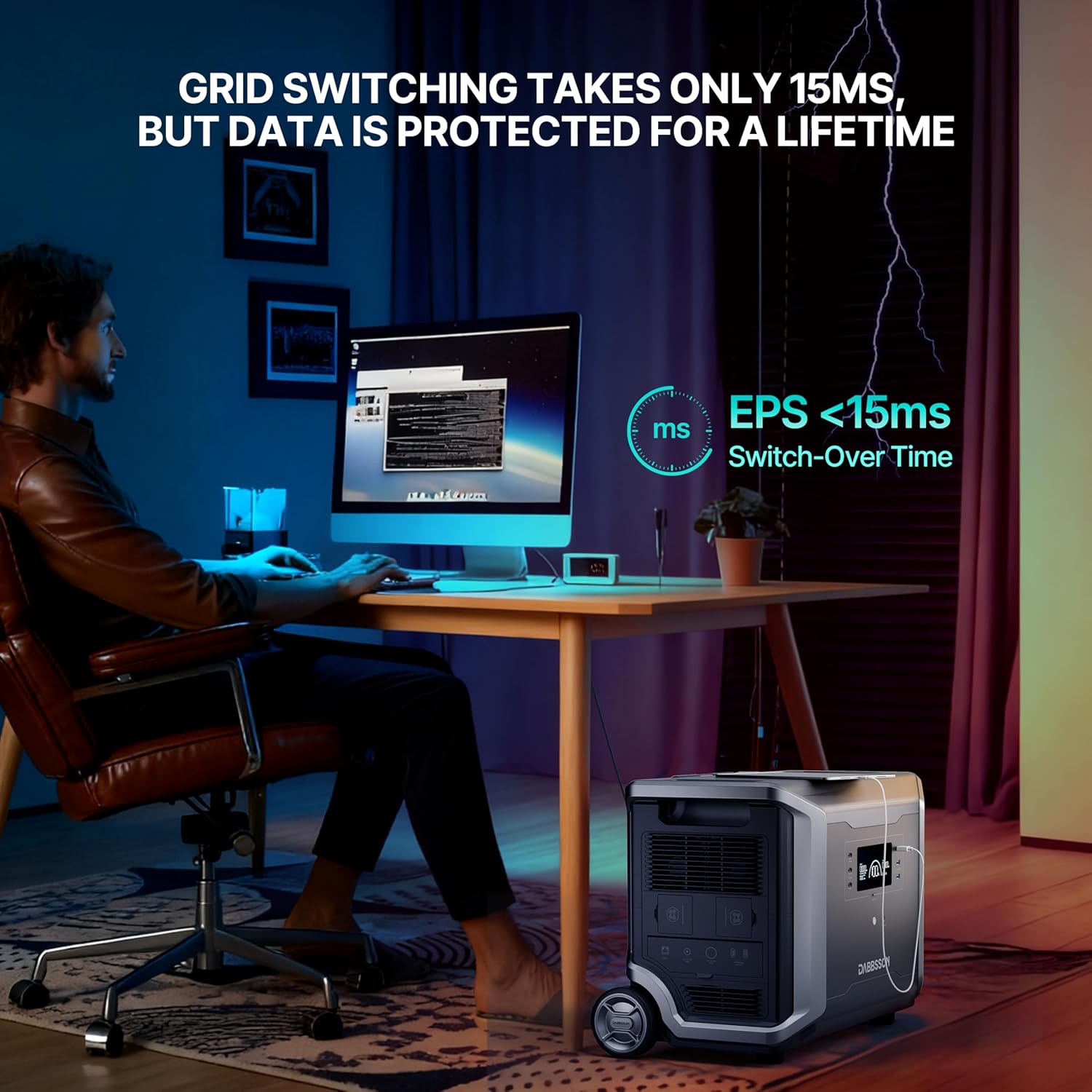 Dabbsson 3430Wh Portable Power Station, DBS3500 Solar Generator for Home Use, Power Outage, Outdoors, Camping, RVs, 3600W Pure Sine Wave, Fast Charging EV Semi-Solid State LiFePO4 (LFP) Battery