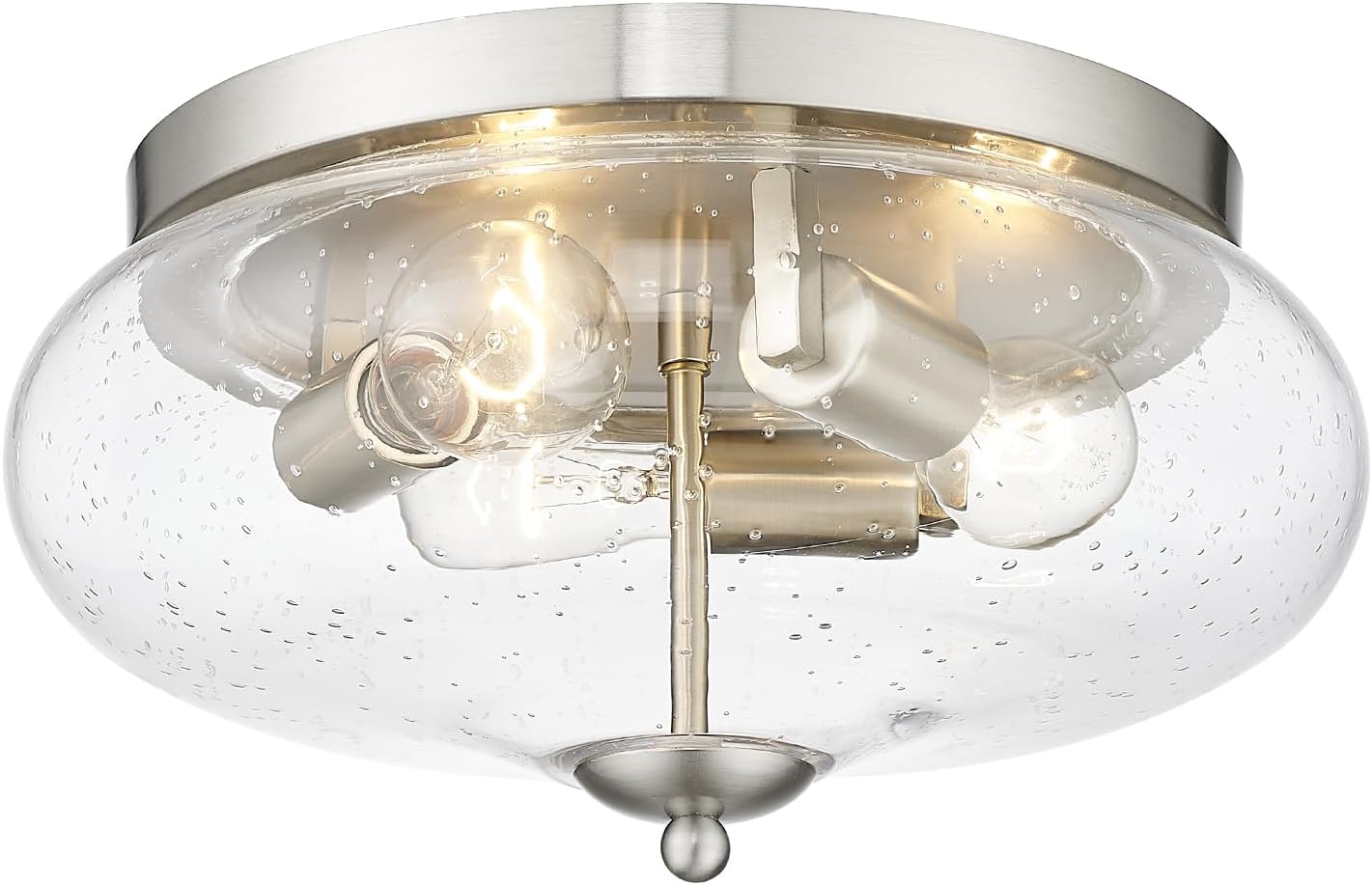 Darkaway Large Ceiling Light Fixtures 3-Ight Flush Mount Indoor Outdoor Ceiling Light with Seeded Glass Shade for Hallway Kitchen Bedroom Porch Living Room Dining Room Nickel Finish