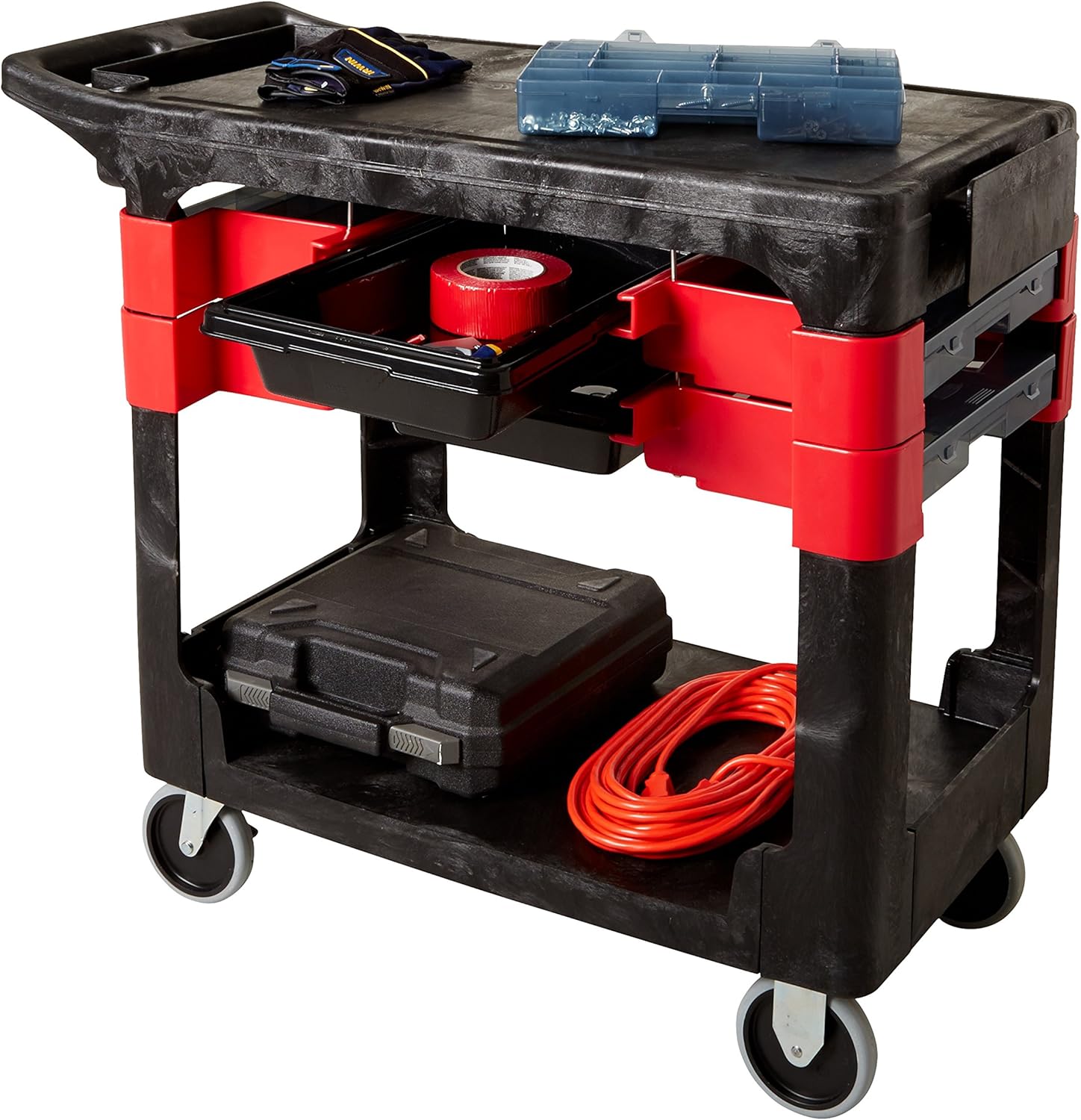 Rubbermaid Commercial Products Trades Tool Utility Cart Mobile Work Station With 2 Parts Boxes and 4 Parts Bins 330 lb. Capacity 5