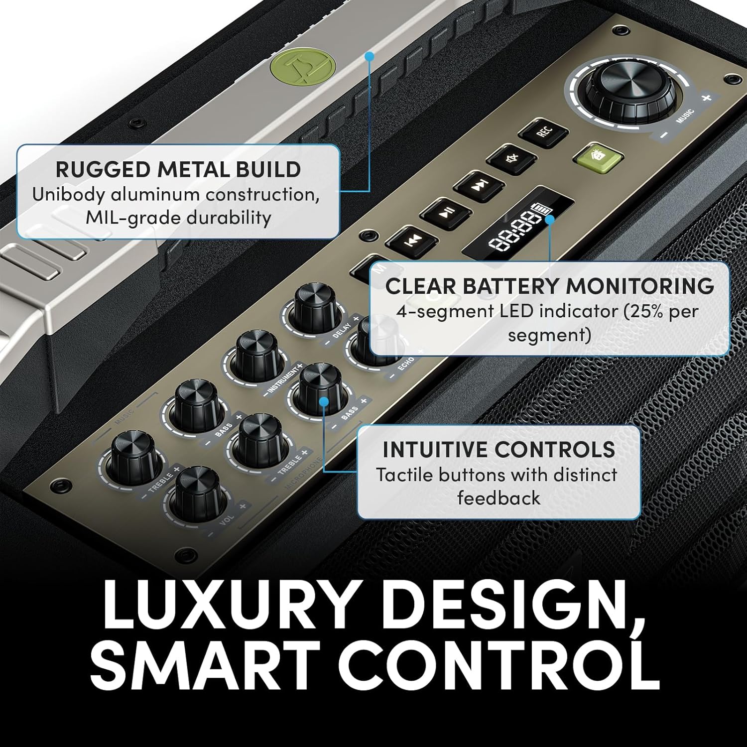 WinBridge K600 200W Portable Bluetooth Party Speaker with 2 Wireless Microphones - IPX4 Waterproof, Karaoke Machine, PA System for Outdoor/Indoor, Big Bass Pro Sound, Voice Amplifier for Teachers