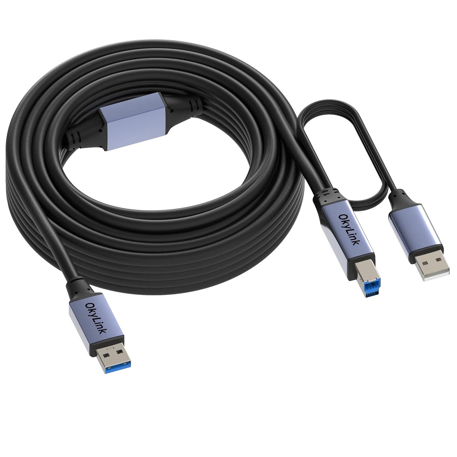 OkyLink 65ft(20M) Active USB 3.0/3.2 Gen 1 Repeater Cable A Male to B Male with Optional Power 5Gbps for Professional Printing, Scanning