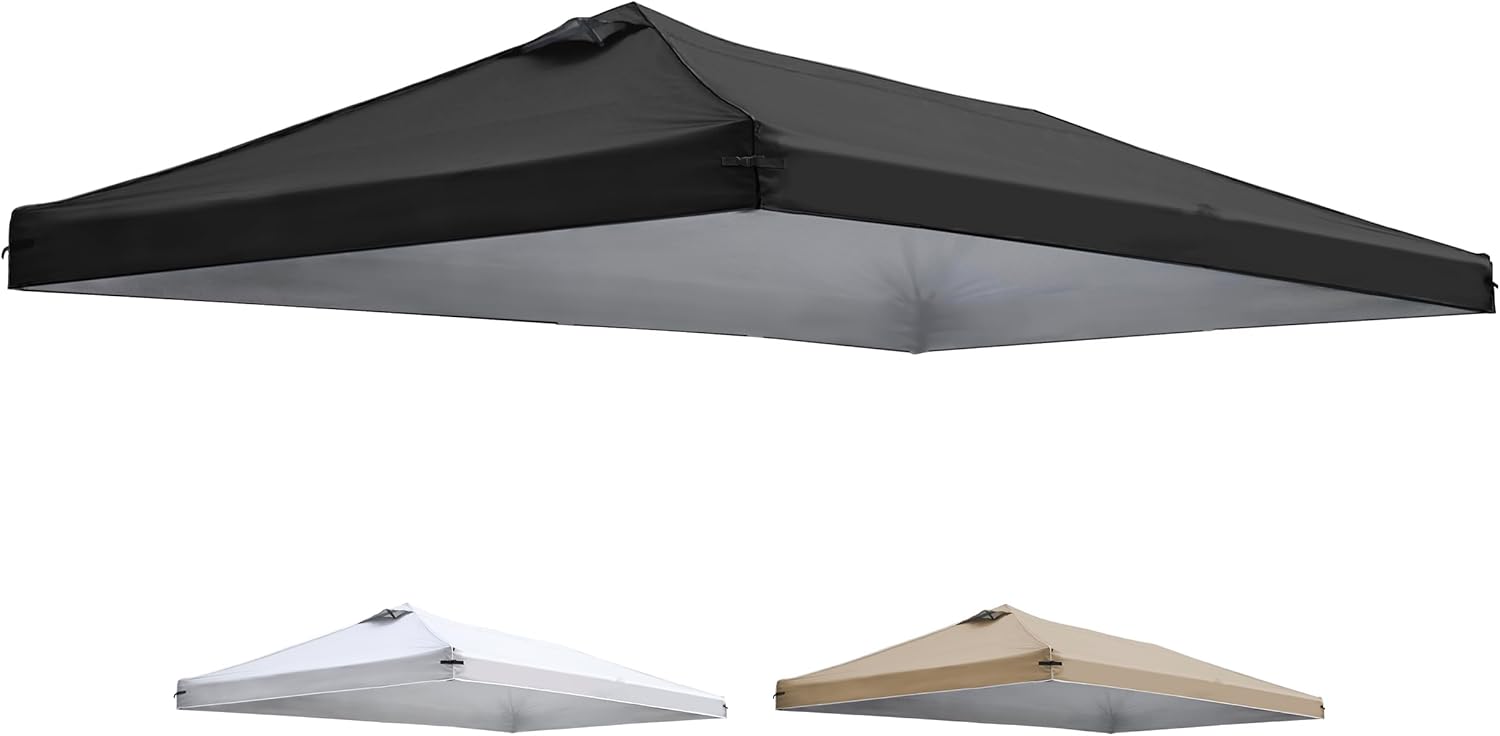 10x20 Canopy Replacement Top Cover with Air Vents for ez up Pop up Canopy Gazebo Tent, with Adjustable Strap, Waterproof & Anti-UV for Outdoor Shade (Frame Not Included) (Black)