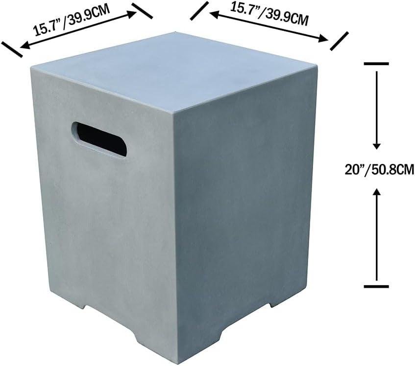 Elementi Light Grey Propane Tank Cover Fire Pit Accessories Square 20 Inches Concrete Outdoor Side Table Fits Standard 20 Pound Propane Tank Hideaway Table