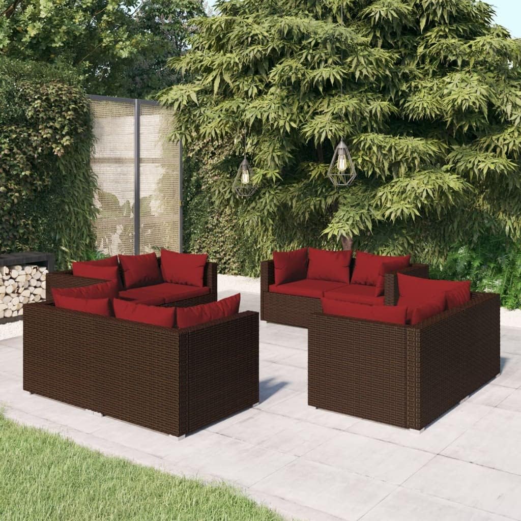 8 Piece Patio Lounge Set with Cushions Poly Rattan Brown,Outdoor PE Rattan Patio Lounge Set with Modular Design and WeatherResistant Cushions Patio Furniture Sets, Outdoor Furniture Sets