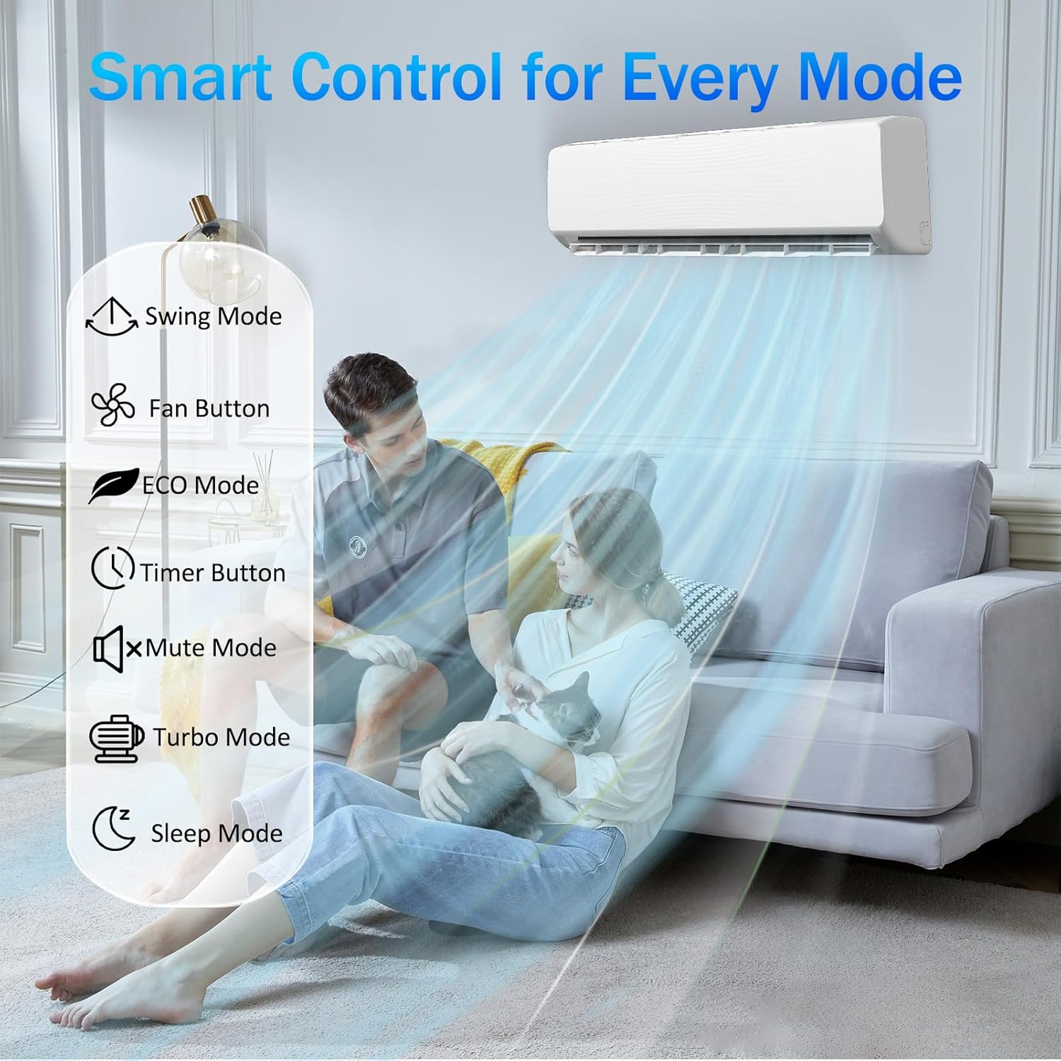 18000 BTU Mini Split AC/Heating System with Inverter, 19 SEER2 115V Energy Efficient Ductless Wall-Mounted Air Conditioner Unit Cools Rooms up to 750 Sq. Ft with Heat Pump & Installation Kits