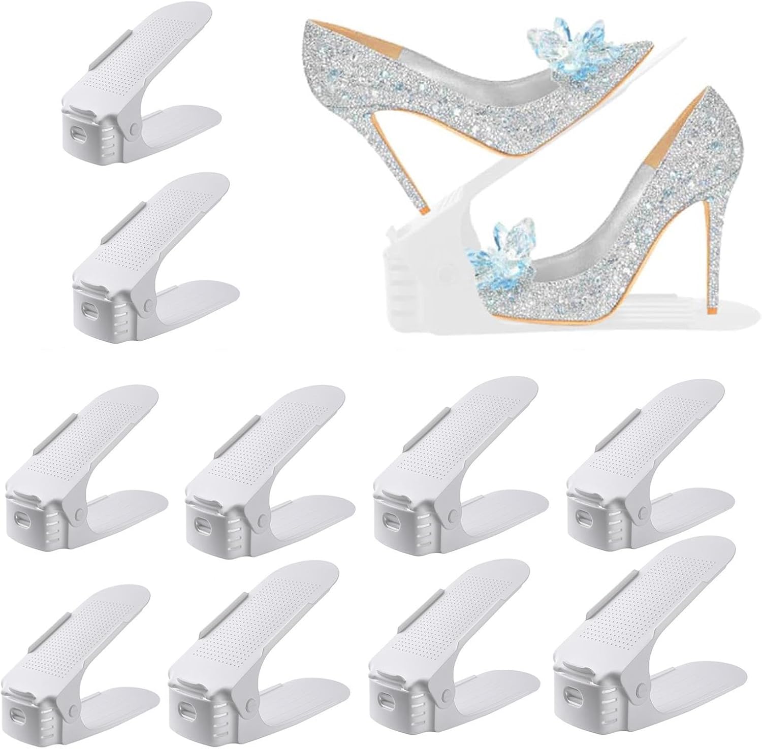 Shoe Stacker, Adjustable Shoe Stacker, Double Deck Shoe Slots Organizer for Freestanding Stacking Shoe Holder,White-30