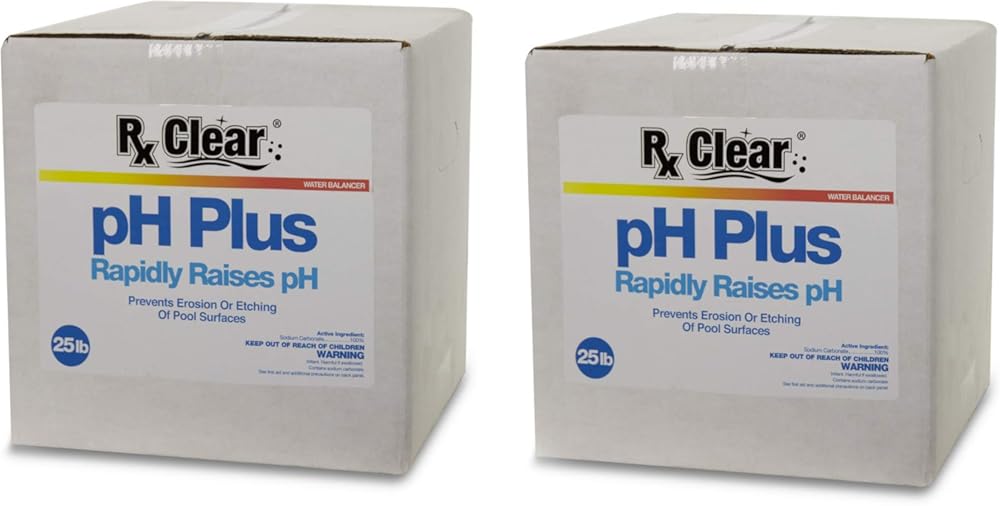 Rx Clear Swimming Pool pH Plus | Rapid Raises pH Levels | Quickly Correct Acidic Water Conditions | Water Balancer | Prevents Erosion Or Etching of Pool Surfaces | 50 Pounds