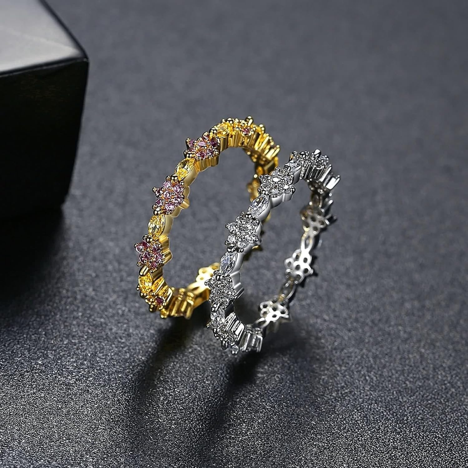Flower Ring Women, Eternity Band Diamond Fashion Jewelry 18K Yellow Gold for Valentine's Day