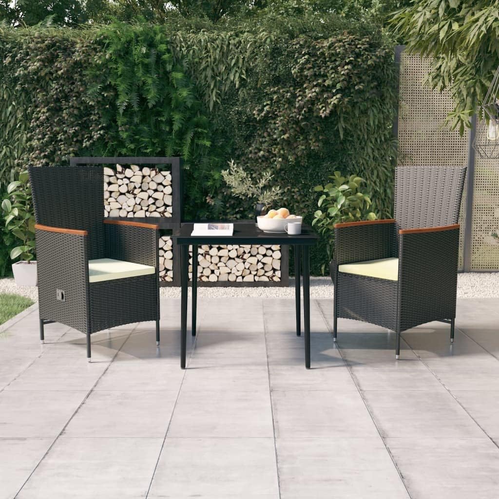 3 Piece Patio Dining Set with Cushions Black Garden Furniture