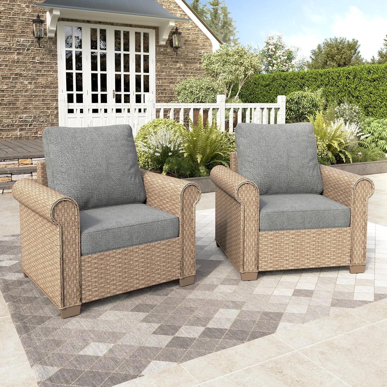 HERA'S HOUSE Patio Furniture Set, 2-Piece Outdoor Wicker Chairs with Widened 5.9