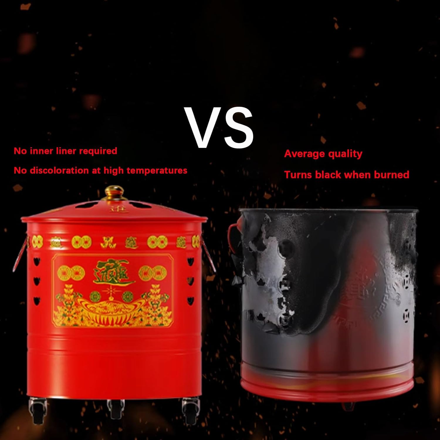 Burn Barrel,Metal Burn Barrels for Outside, Garden Fire Pit Cage Yard Debris Furnace Burning Bin Bucket with Lid,C-49x43cm/19.3x16.9in