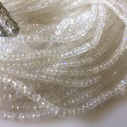 JEWELZ natural rainbow moonstone multi strand necklace, 10 strand multi line faceted moonstone beads, 4mm to 5mm bead