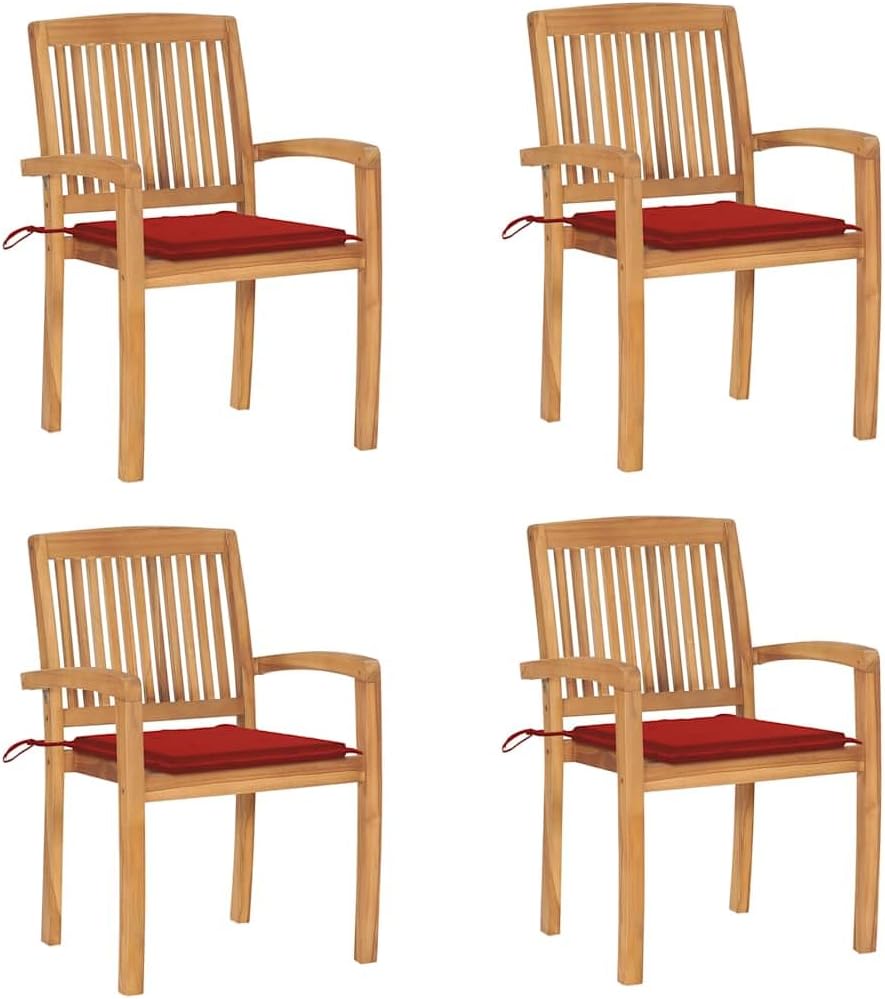 Patio Chair Stacking Patio Chairs with Cushions 4 pcs Solid Teak Wood