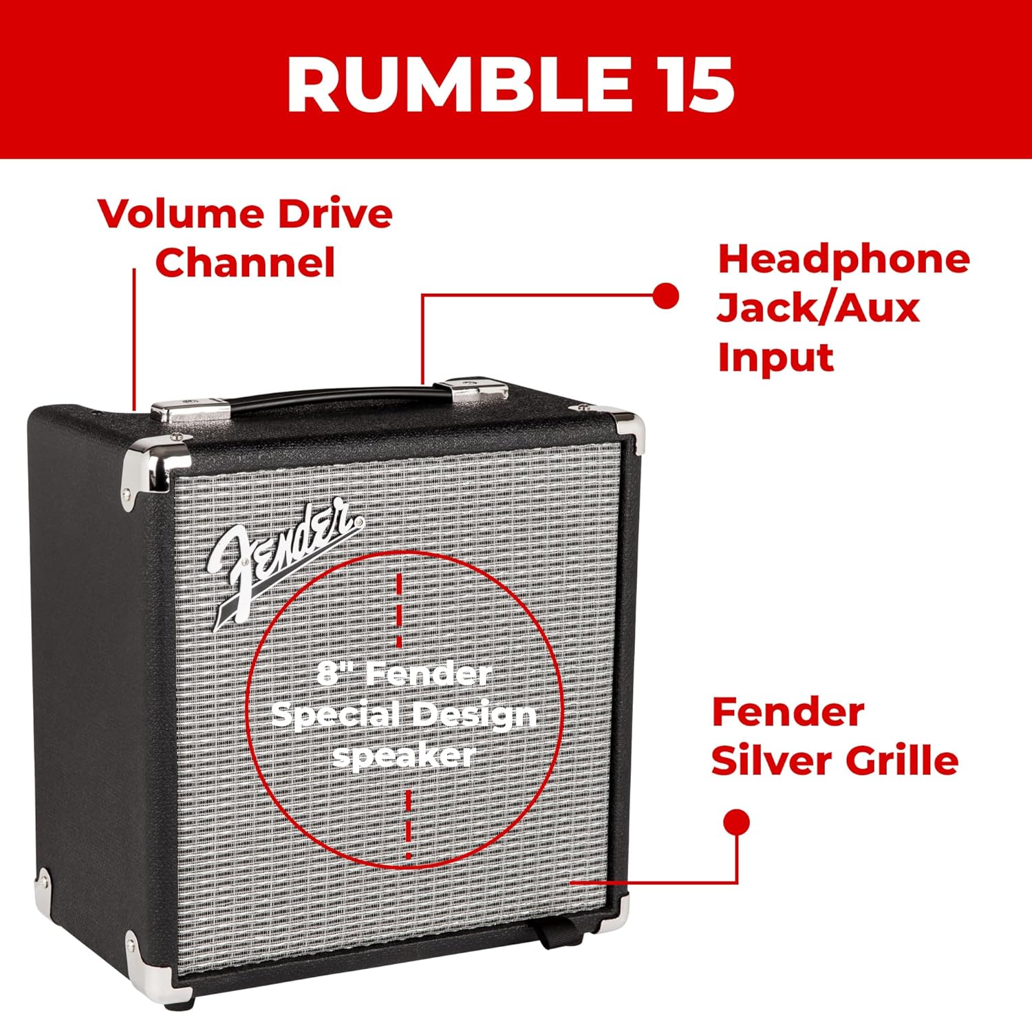 Fender Rumble 15 Bass Combo Amplifier Bundle with Instrument Cable and Austin Bazaar Instructional DVD