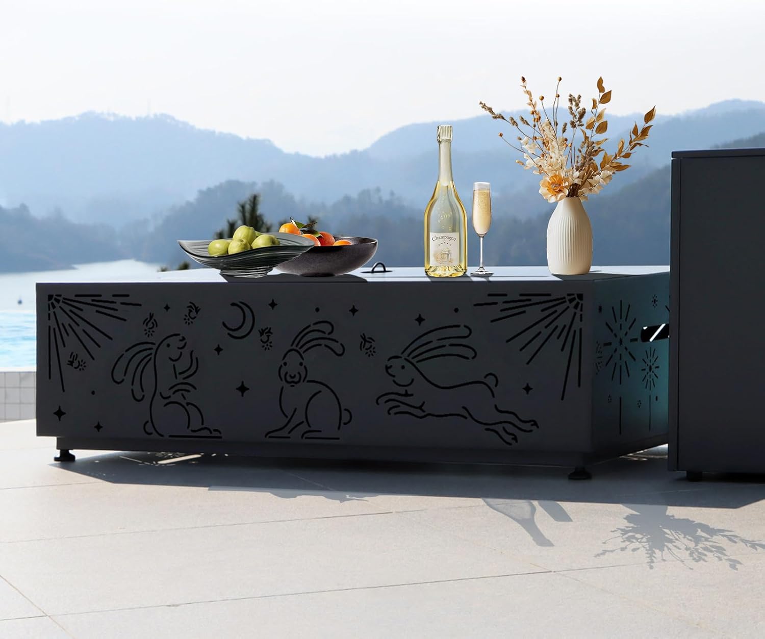 Propane Fire Pit Table for Outside Patio with Gas Tank Table, Contemporary Outdoor Firepit with Glass Rocks, Wind Guard and Cover, 42'' Fireplace All Weather Resistant, Dark Grey