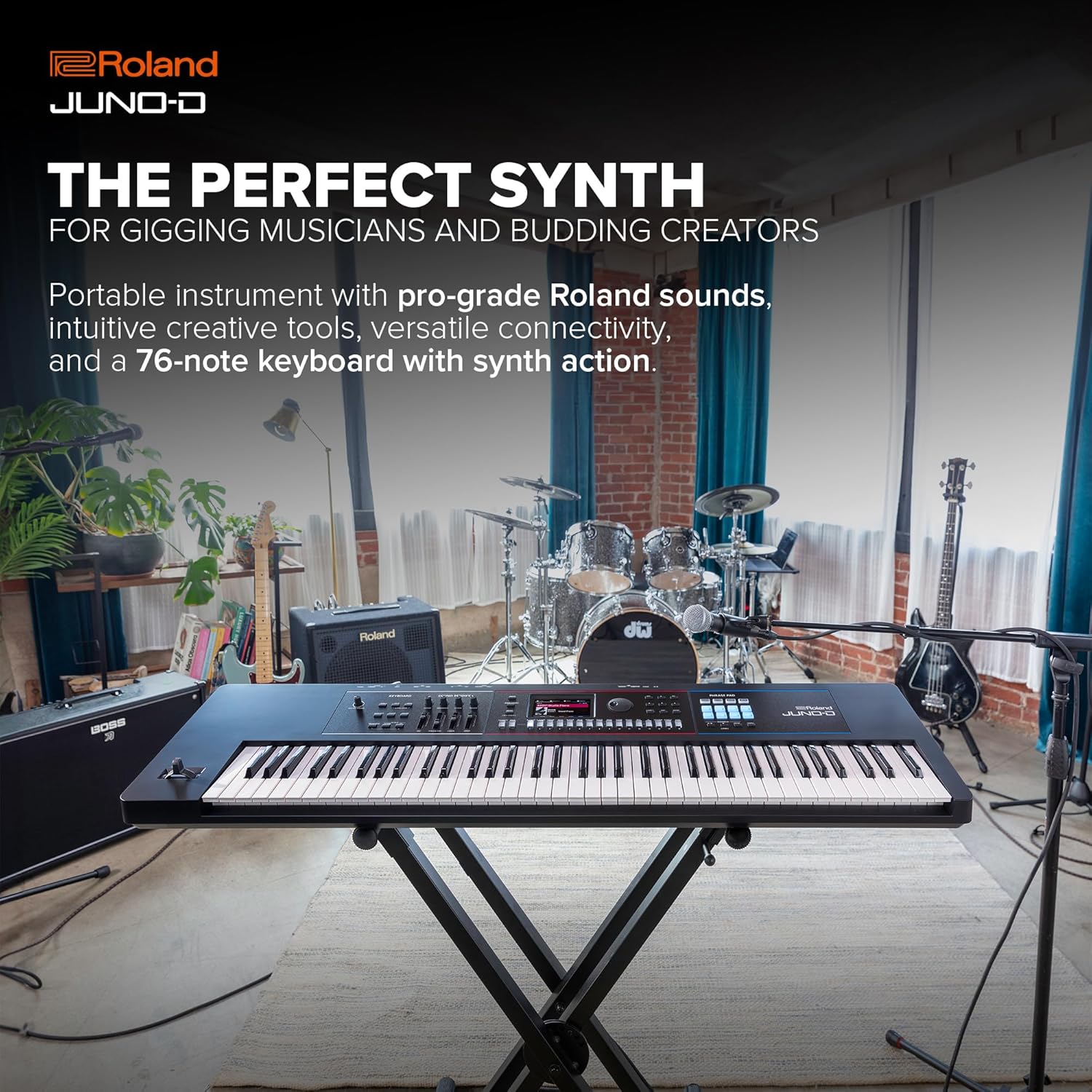 Roland JUNO-D7 Synthesizer | 76-Note Keyboard with Synth Action | ZEN-Core Engine with Over 3800 Onboard Sounds | Intuitive Creative Tools | USB-C Audio/MIDI Interface for Mobile & Computers