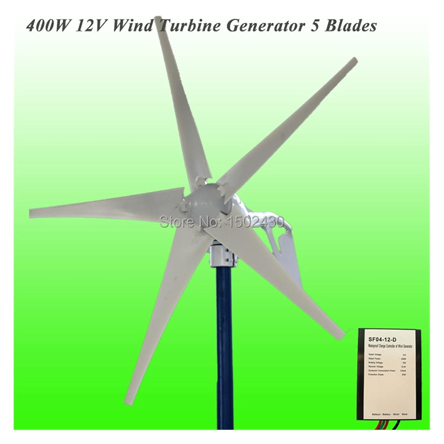 Permanent Magnet Wind Generator with Rectifier 5 pcs DC12V/24V 400W Built-in Wind Generator - Onshore Wind(Without Controller,5 Blades_24)
