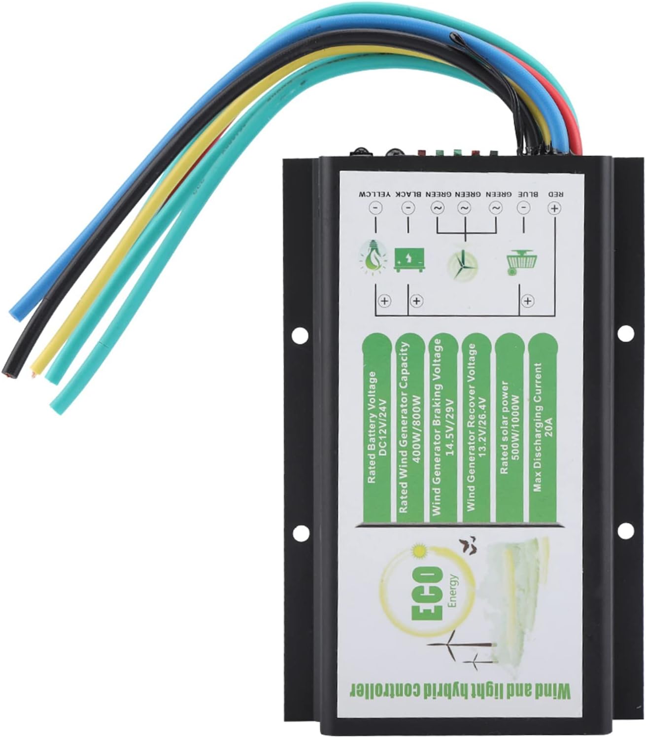DC 12V/24V Wind and Solar Hybrid Controller, 400W/800W Power Devices, MGT Charging Mode with Temperature Compensation, All Aluminum Casing for Optimal Heat Dissipation, with