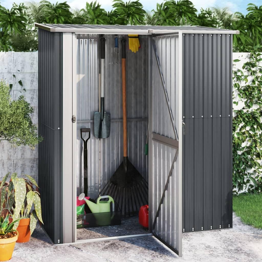 Large Garden Shed Anthracite Galvanized Steel Outdoor Storage with Lockable Door for Backyard Garage Tools Patio Accessories 71.1x71.1x82.5 Inches