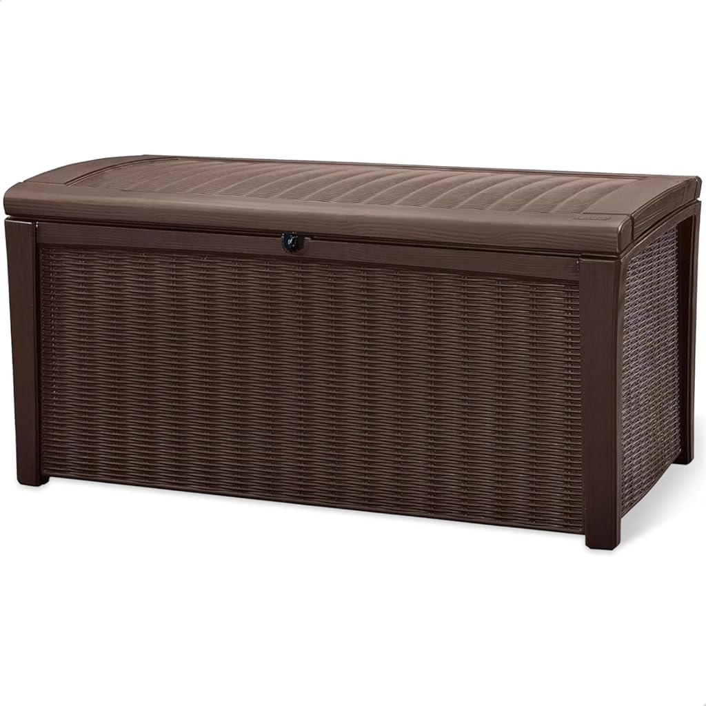 for Keter Borneo 110 Gallon Rattan Wicker Resin Patio Deck Storage Box Bench, Brown