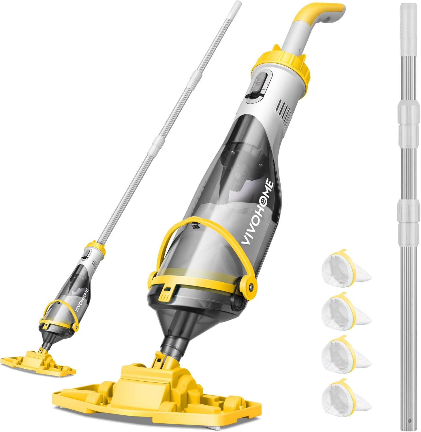 VIVOHOME Cordless Pool Vacuum with Telescopic Pole, Powerful Suction up to 18.5 GPM, 60 Mins Running Time, Handheld Rechargeable Swimming Pool Cleaner for Pools/Spas/Hot Tubs - Yellow