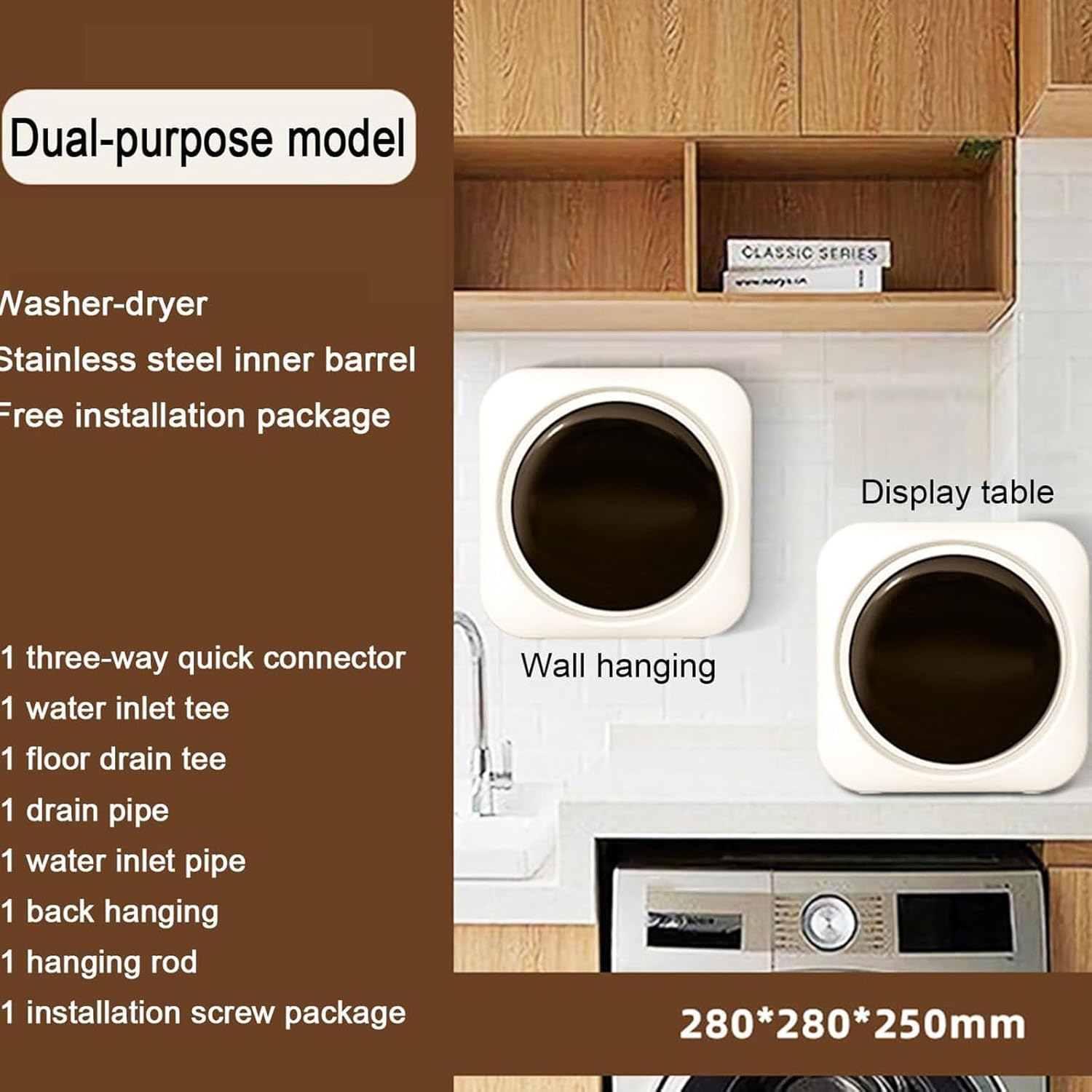 Mini Fully Automatic Washing Machine, Smart Drum Washing and Drying, Wall-mounted/desktop Integrated Washing Machine, Front-loading Small Dryer (Desktop)