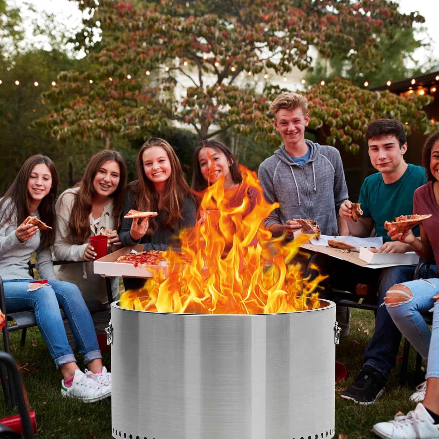 20.5 in Smokeless Fire Pit with Air Switch and Handle, Wood Burning Portable Stainless Steel Outdoor Firepit with Removable Stand and Ash Pan, Ideal for Camping Backyard Patio, H: 11.5 in, 18.8 LBS