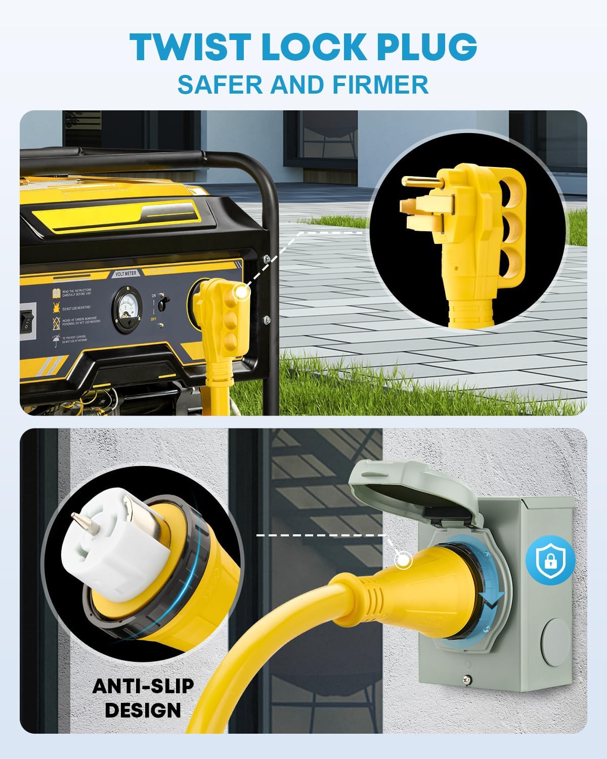 Kohree 50 Amp Generator Cord and Power Inlet Box, 10FT NEMA 14-50P to SS2-50R Twist Locking Generator Extension Cord for Generator to House, 125/250V 50Amp Pre-drilled Generator Inlet Box, ETL Listed