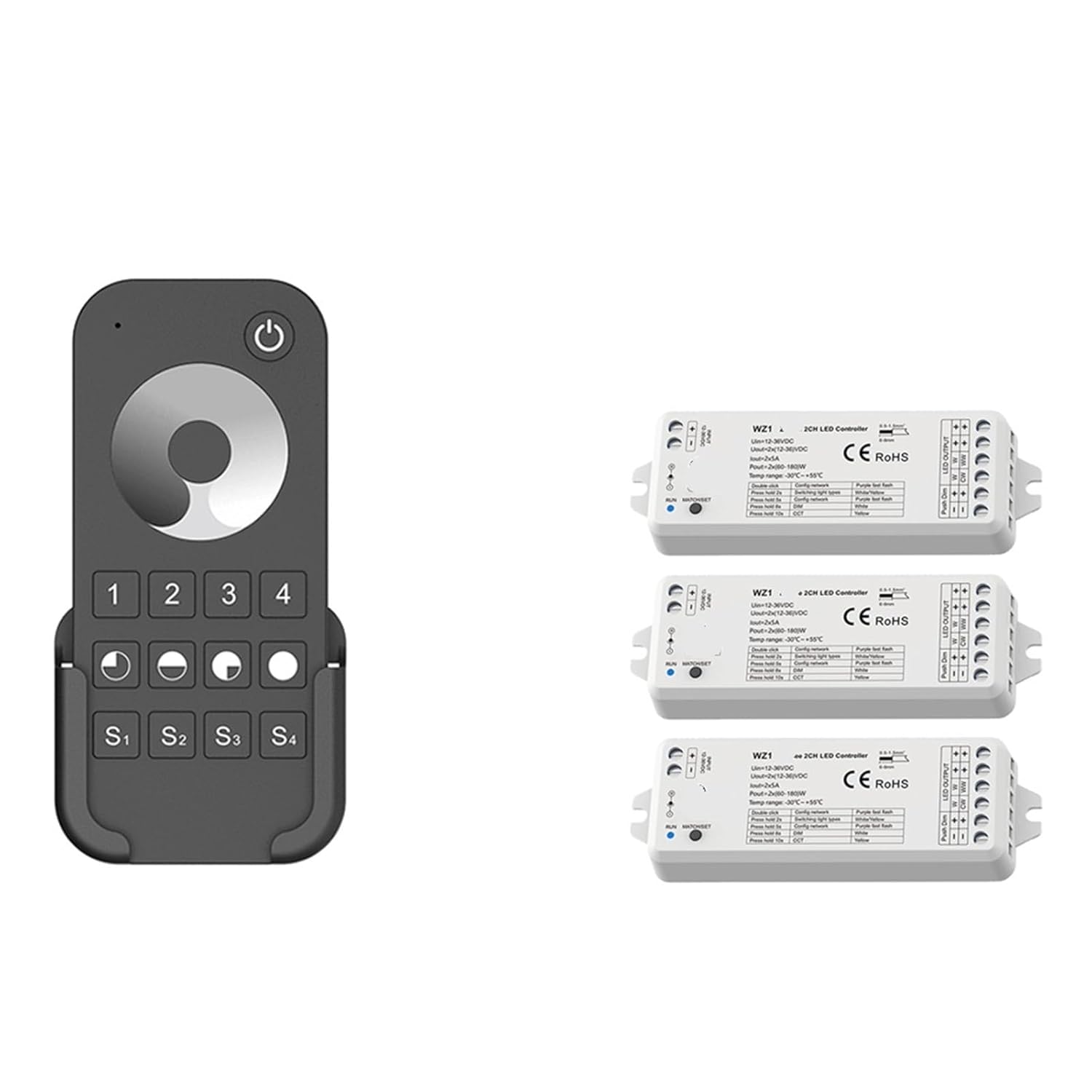 2 Channel LED Controller Dimmer 12V 24V 36V 4 Zones(3xWZ1 and 1XRT6 KIT)