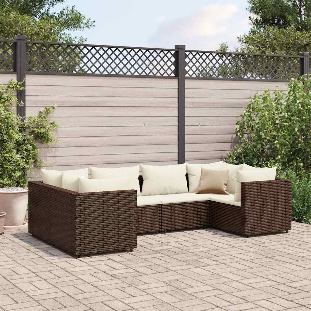 Patio Set 6 Piece Patio Lounge Set with Cushions Brown Poly Rattan
