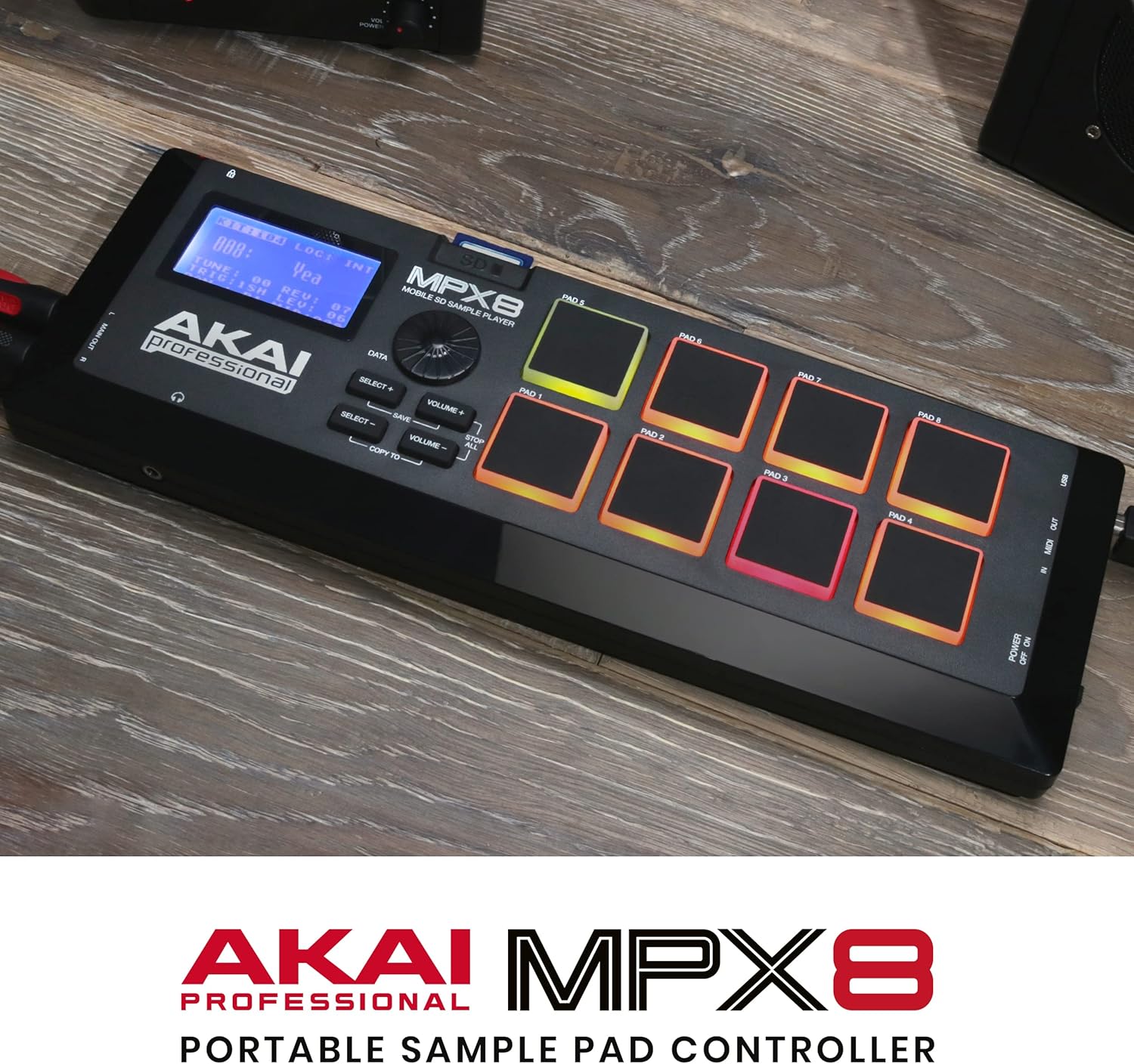 Akai Professional MPX8 - Portable Sample Pad Controller With 8 Performance-Ready Velocity-Sensitive Pads, MIDI Connectivity and On-Board SD Card Slot