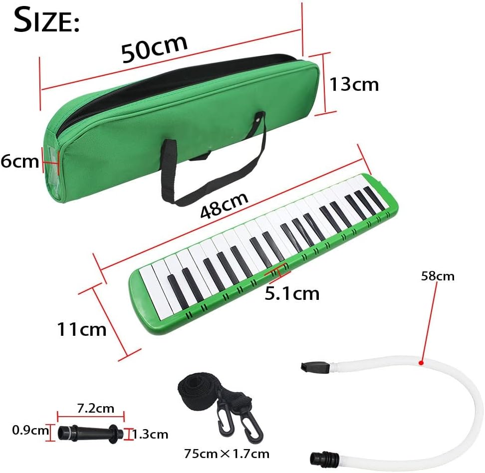 37 Key Melodica Instrument Gift For Kids Beginners Students, Soft Long Tubes, Short Mouthpieces And Carrying Bag, Air Piano