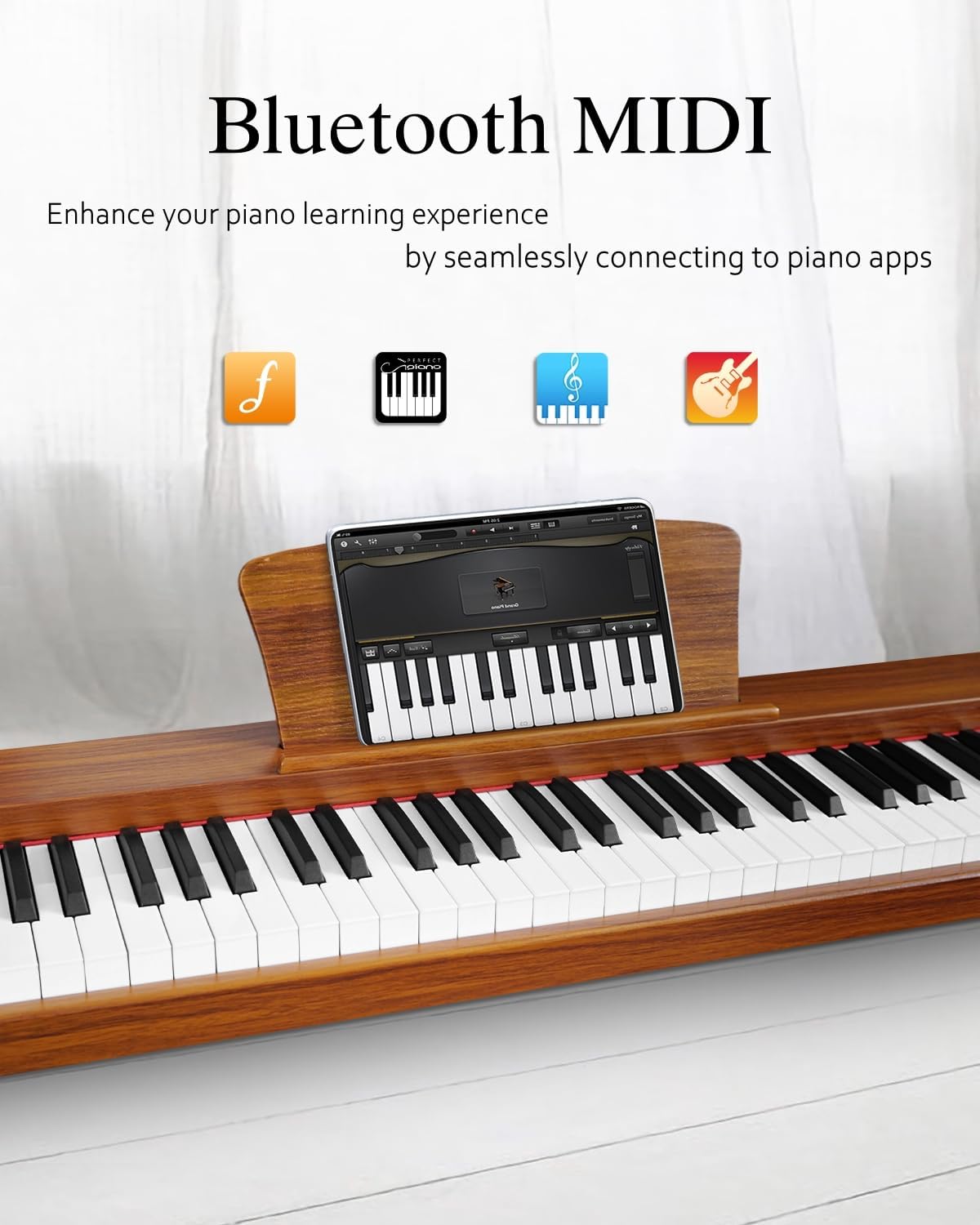 Longeye Piano Keyboard 88 Keys Wooden Electric Piano Semi Weighted Digital Piano Includes Piano Stand, Music Stand, Keyboard Bench, Headphones, MOLD2 Deep Brown