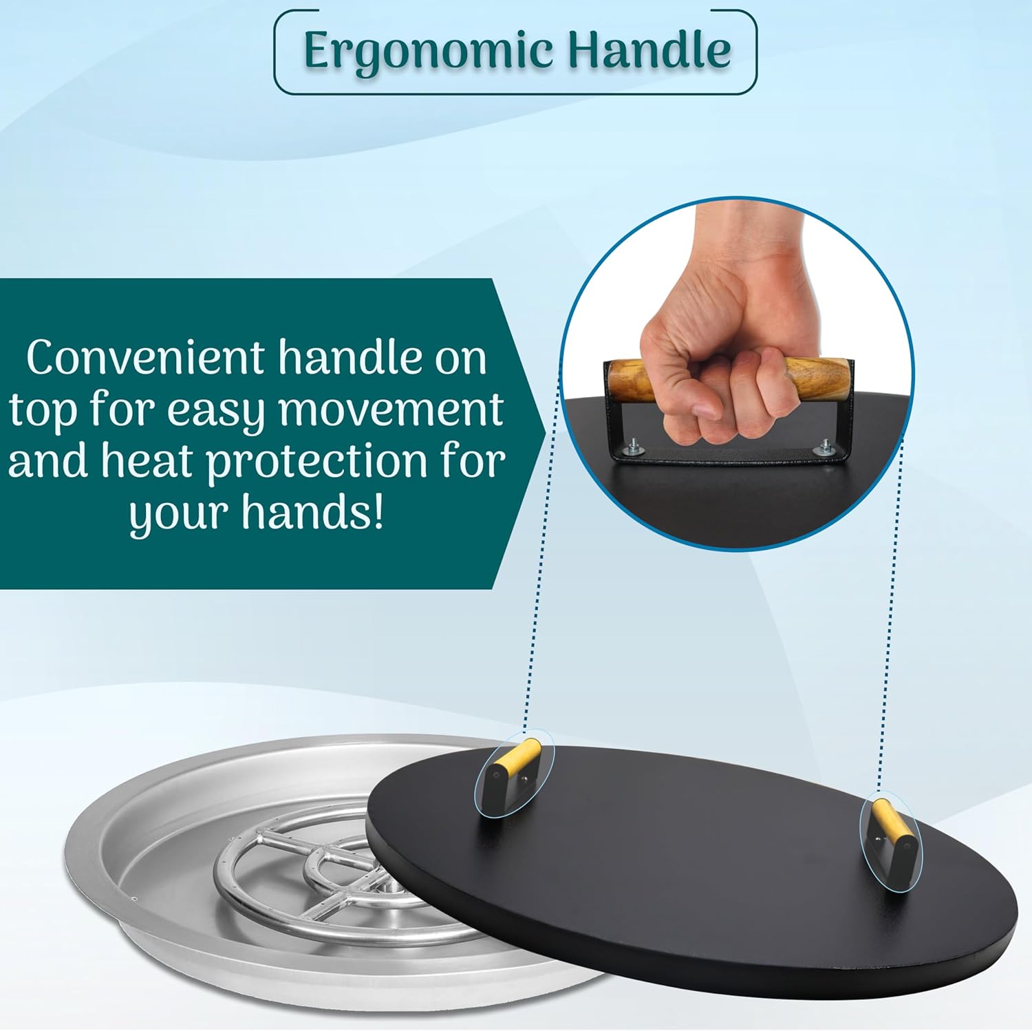 Fire Pit Lid Round - Fire Pit Snuffer Lid 28 inch Diameter & 1.5 mm Thickness - Drop-in Burner FirePit Pan Lid - Grill Fire Ring Lid with Handle